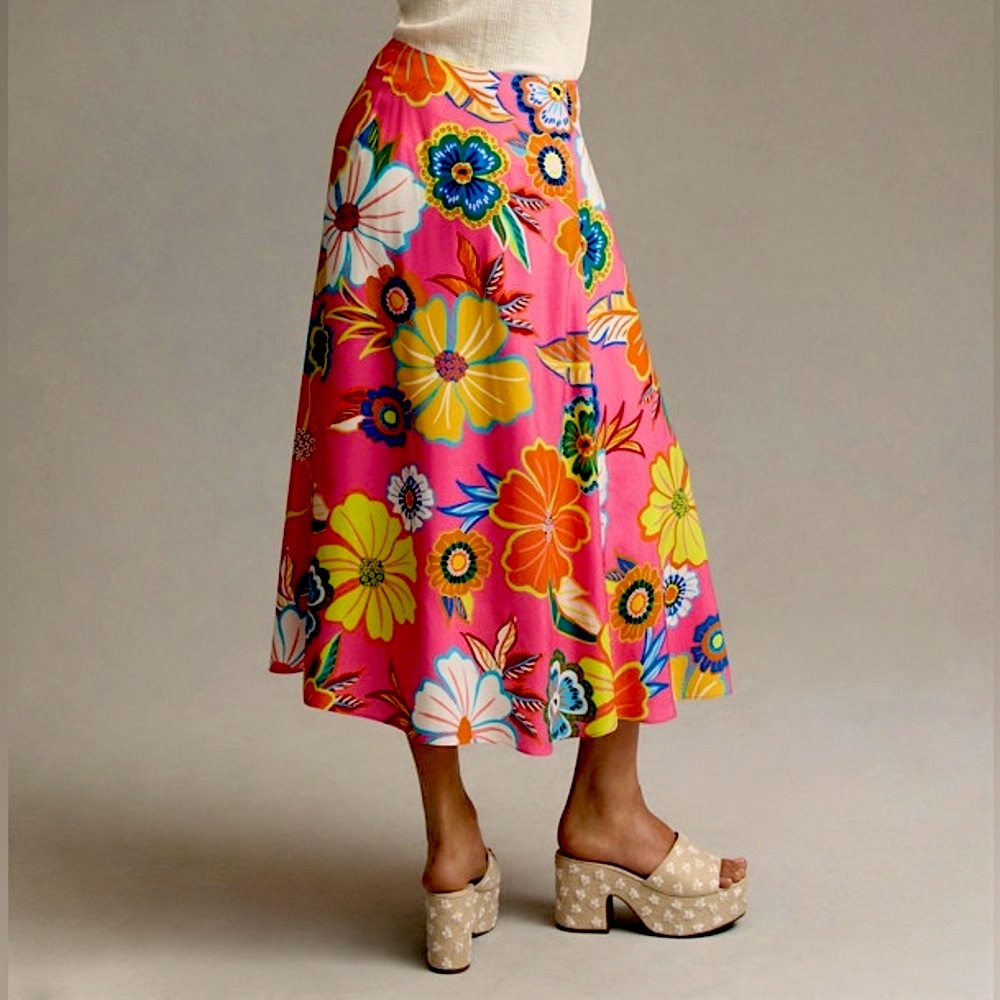 Farm Rio Satin Slip Resort Printed Midi Skirt, NWT - Picture 2 of 9